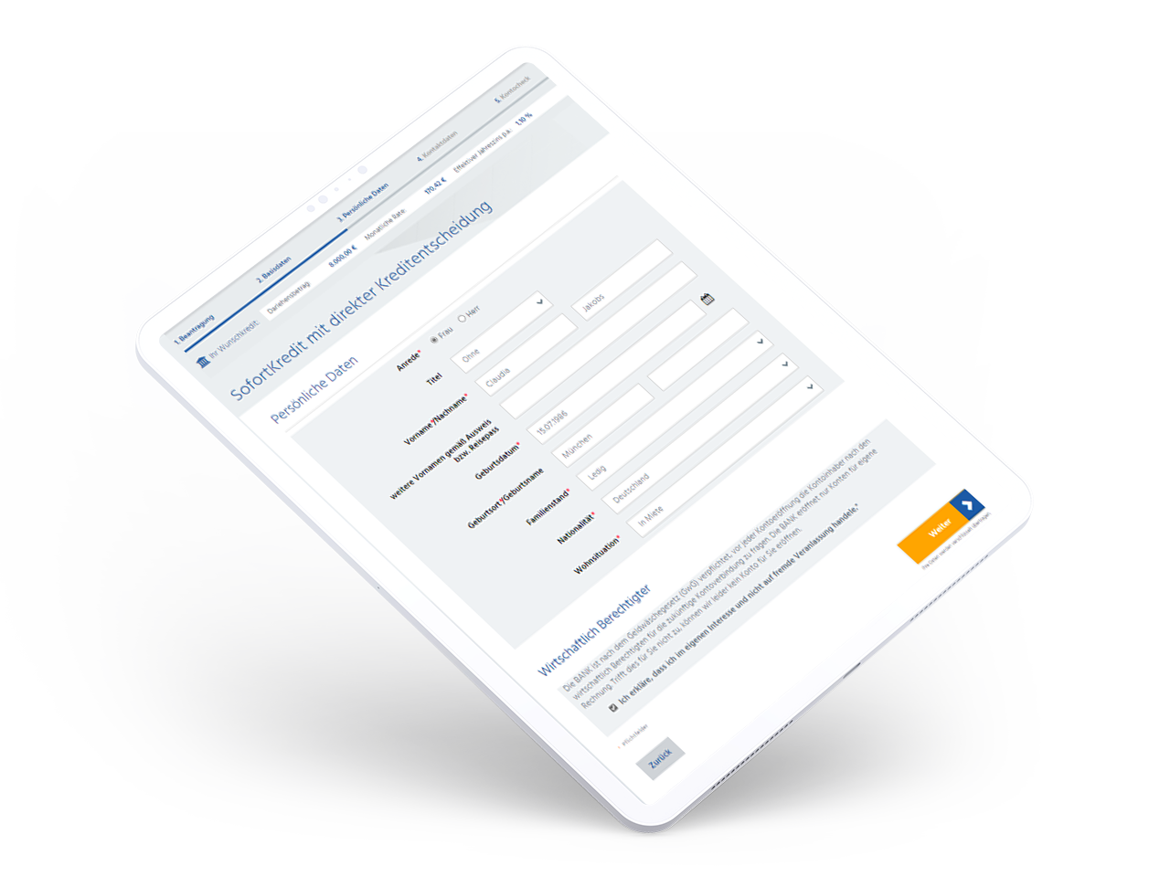 Collecto Forderungsmanagement – iPad Ansicht