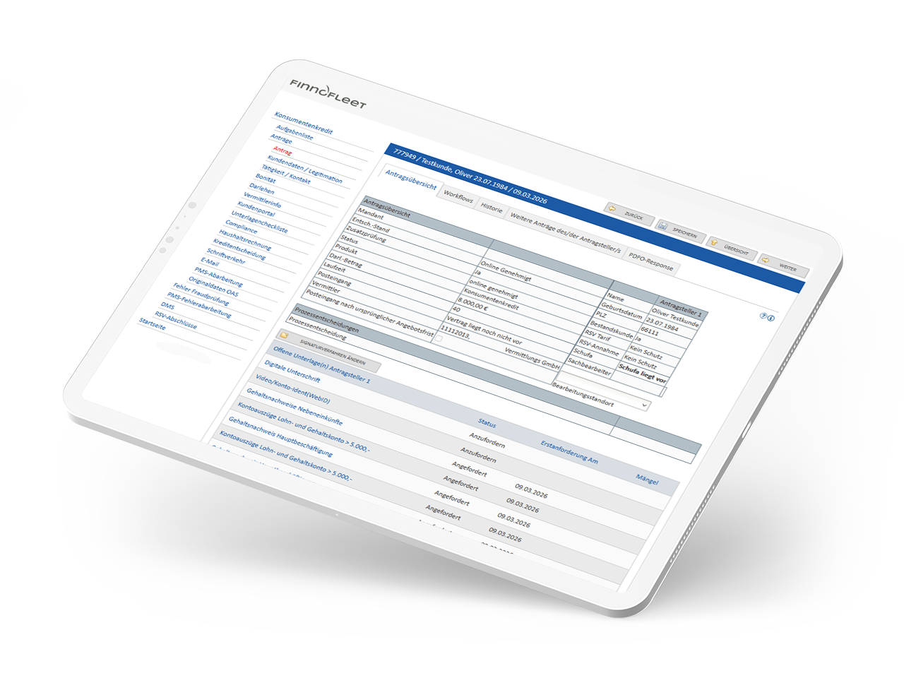 Credito Kreditmanagement – iPad Ansicht