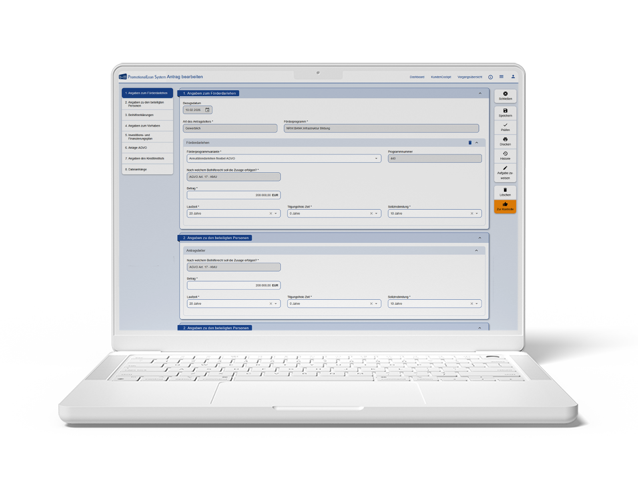 FGCenter Finanzierungsplattform – Software-Ansicht