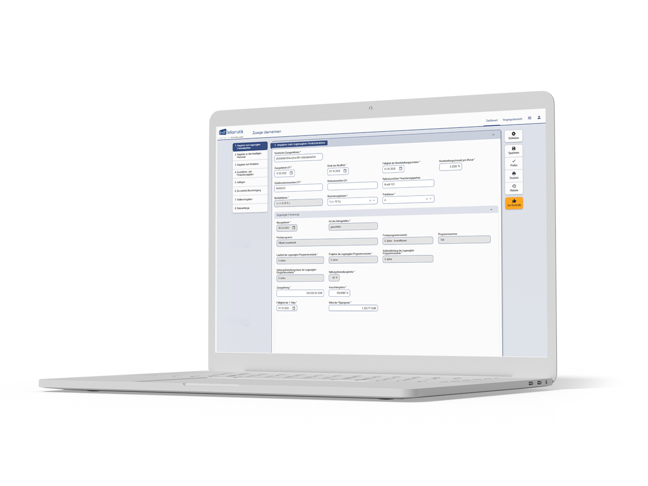 FGCenter Finanzierungsplattform – Software-Ansicht